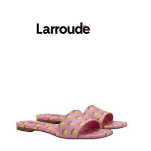 Larroude - Ivy Flat Mule Lemon Bubblegum print leather